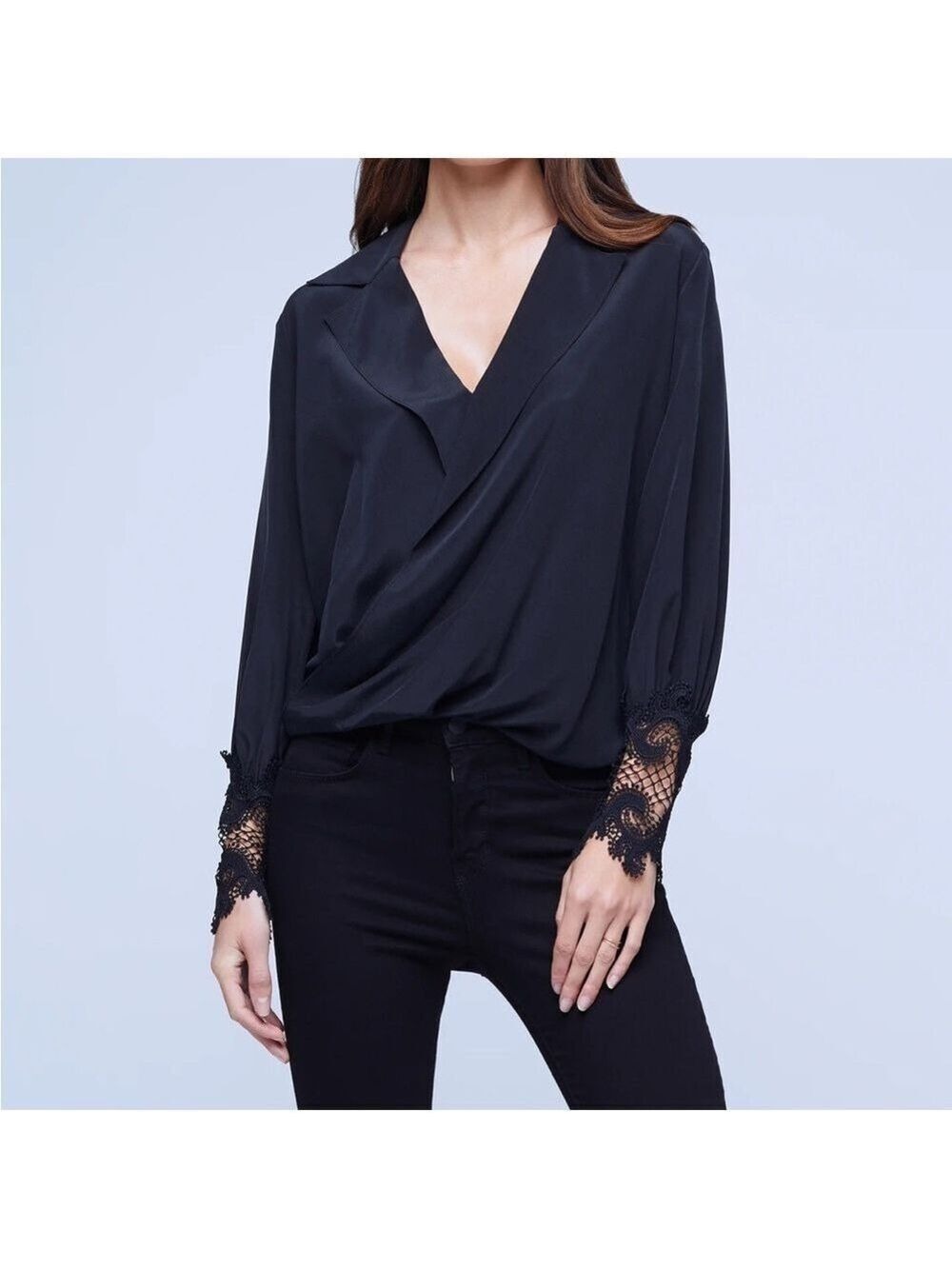 L'AGENCE Joah Wrap-Front 100% Silk Blouse Size S